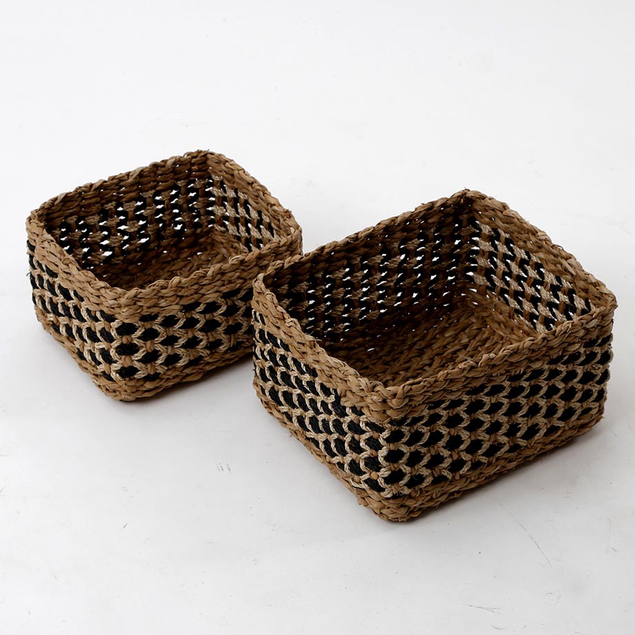 RECTANGULAR BROWNGRASS / ABACA TWINE BASKET LAGUNA WEAVE by SHELMED